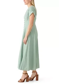 Women's Short Sleeve Solid Linen A-Line Dress