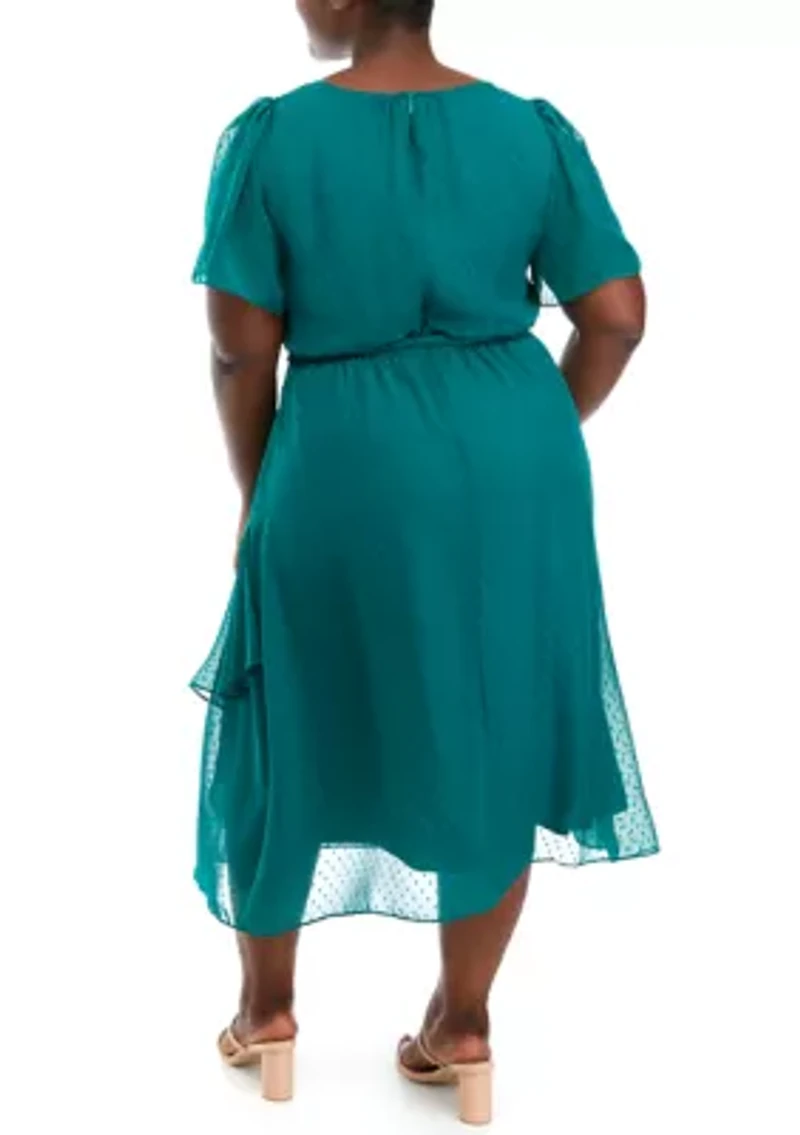 Plus Short Sleeve Ruffle Tiered Midi Dress
