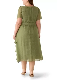 Plus Short Sleeve Ruffle Tiered Midi Dress