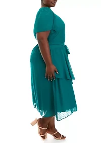Plus Short Sleeve Ruffle Tiered Midi Dress