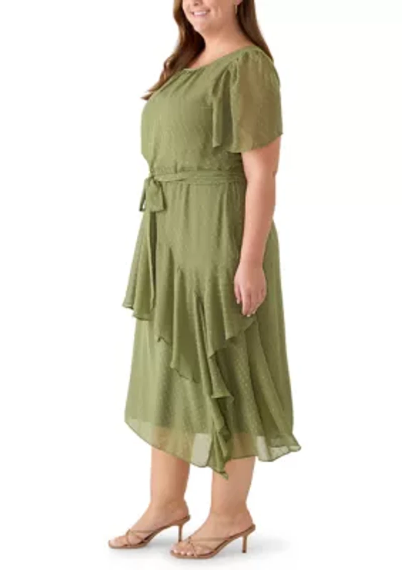Plus Short Sleeve Ruffle Tiered Midi Dress