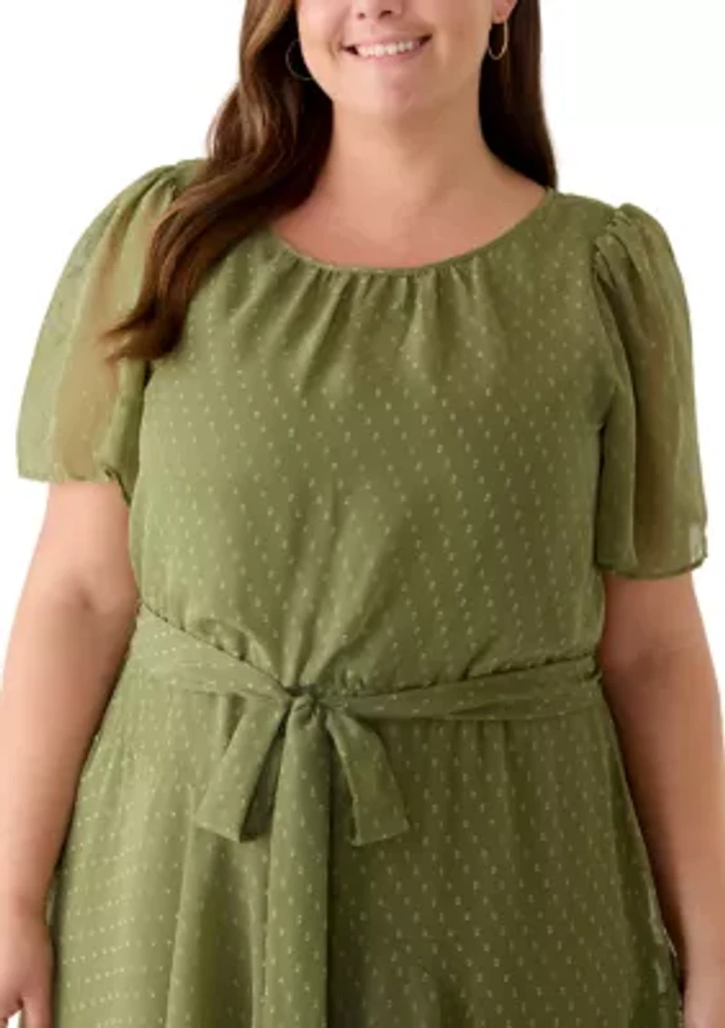 Plus Short Sleeve Ruffle Tiered Midi Dress