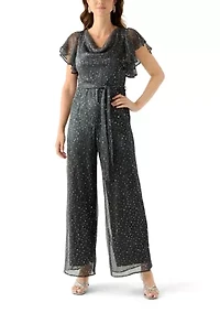Women's Crew Neck Solid Chiffon Jumpsuit