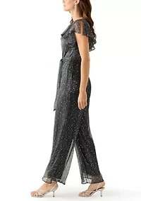 Women's Crew Neck Solid Chiffon Jumpsuit