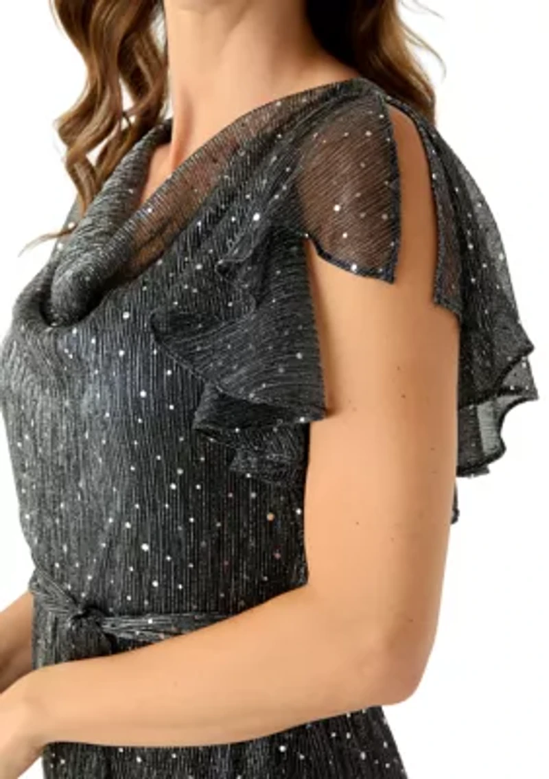 Women's Crew Neck Solid Chiffon Jumpsuit