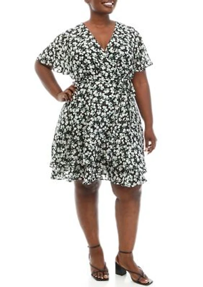 Plus V-Neck Floral Wrap Dress