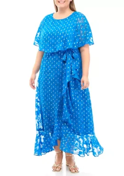 Plus Dot Print Chiffon Maxi Dress