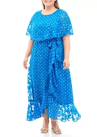 Plus Dot Print Chiffon Maxi Dress