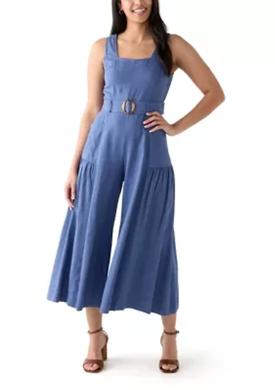 Women's Sleeveless Square Neck Belted Jumpsuit