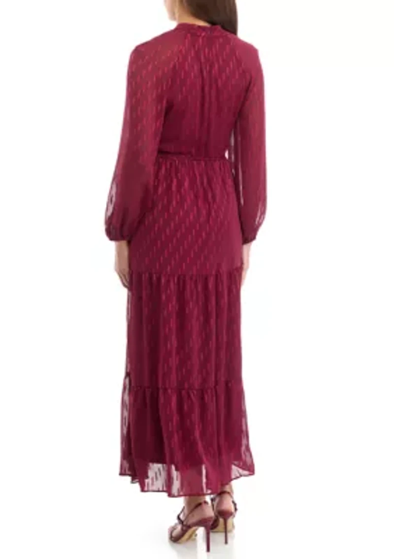 Women's Mock Neck Solid Chiffon Fit and Flare Dress