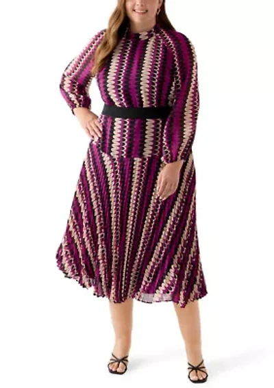 Plus Mock Neck Printed Chiffon Dress