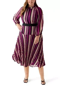 Plus Mock Neck Printed Chiffon Dress