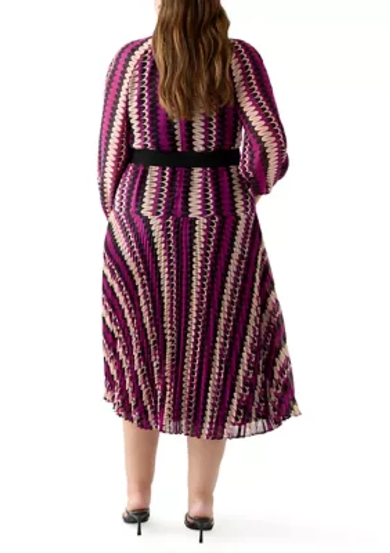 Plus Mock Neck Printed Chiffon Dress