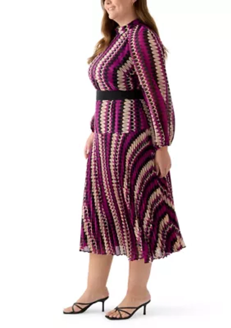 Plus Mock Neck Printed Chiffon Dress