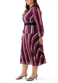 Plus Mock Neck Printed Chiffon Dress