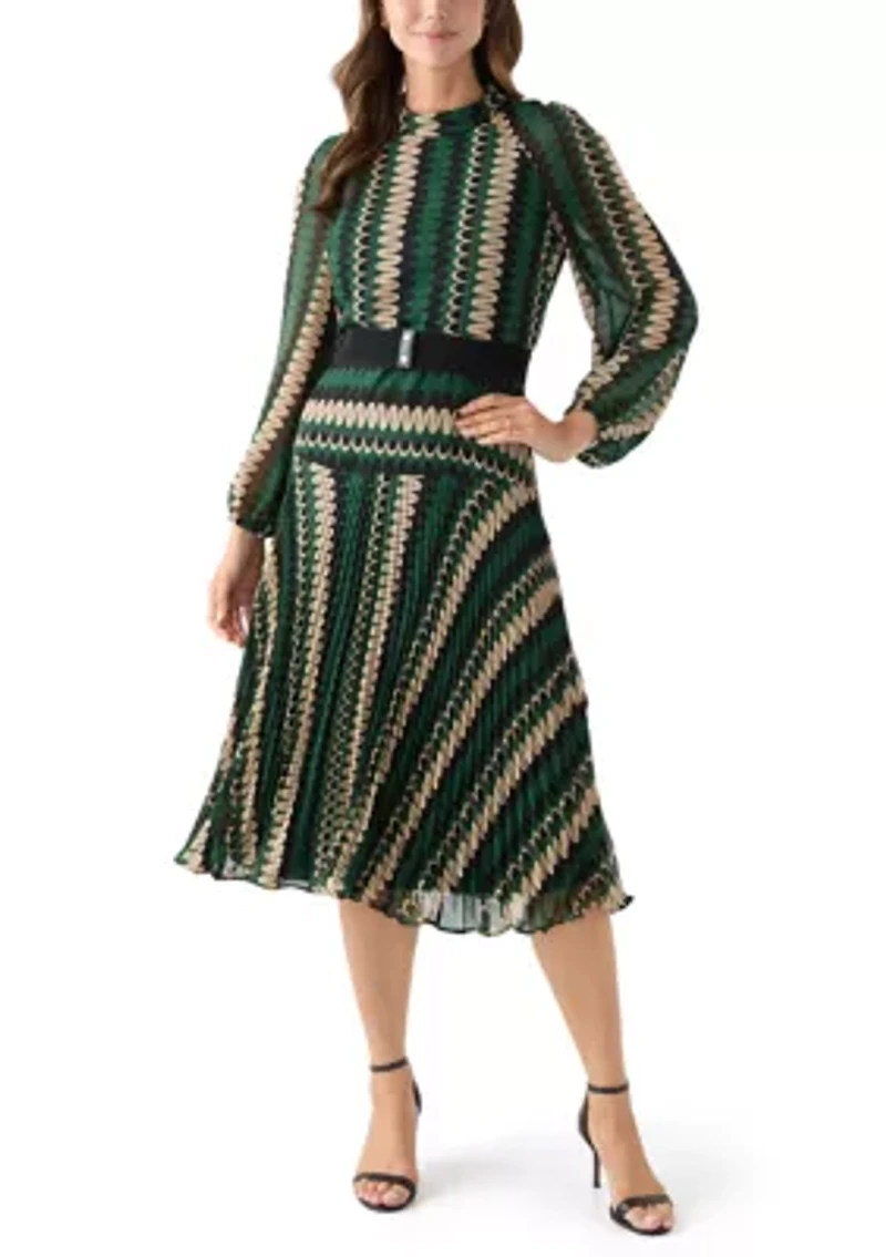 Women's Mock Neck Printed Chiffon Maxi Dress