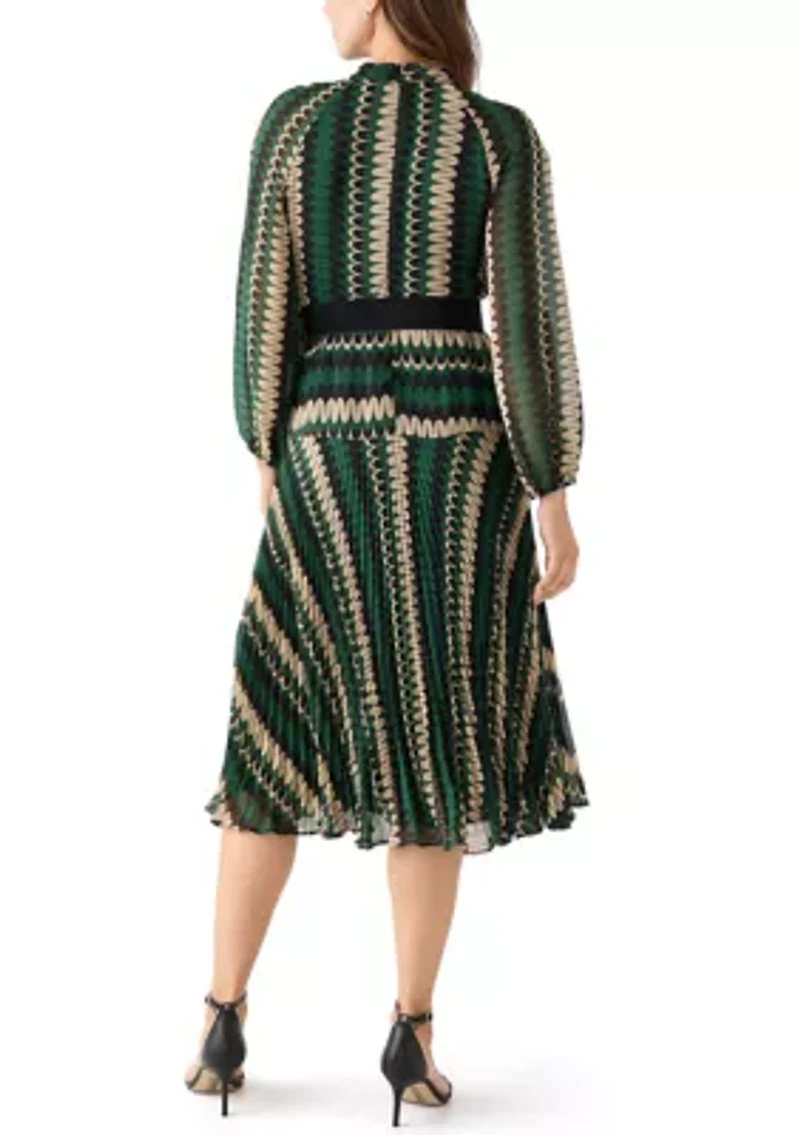 Women's Mock Neck Printed Chiffon Maxi Dress