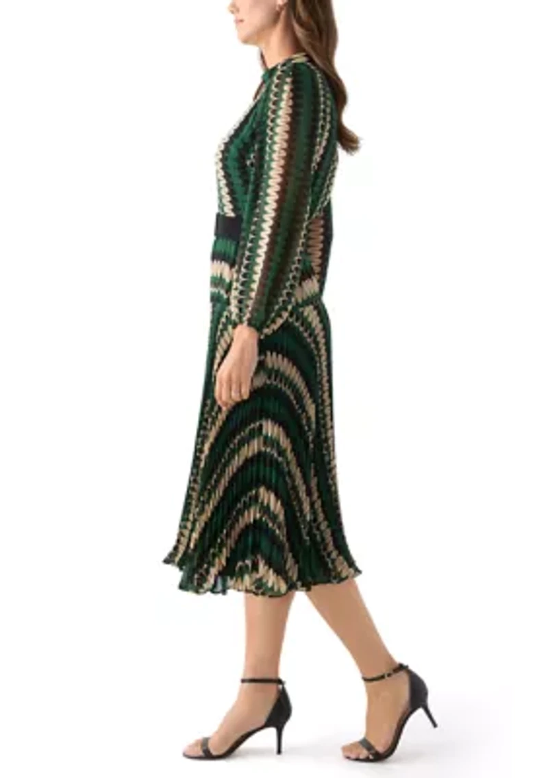 Women's Mock Neck Printed Chiffon Maxi Dress