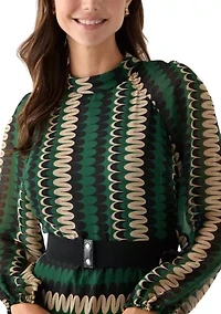 Women's Mock Neck Printed Chiffon Maxi Dress