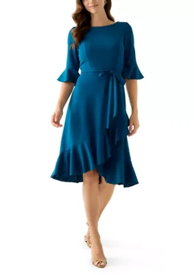 Women's Bell Sleeve Scuba Fit-and-Flare Dress