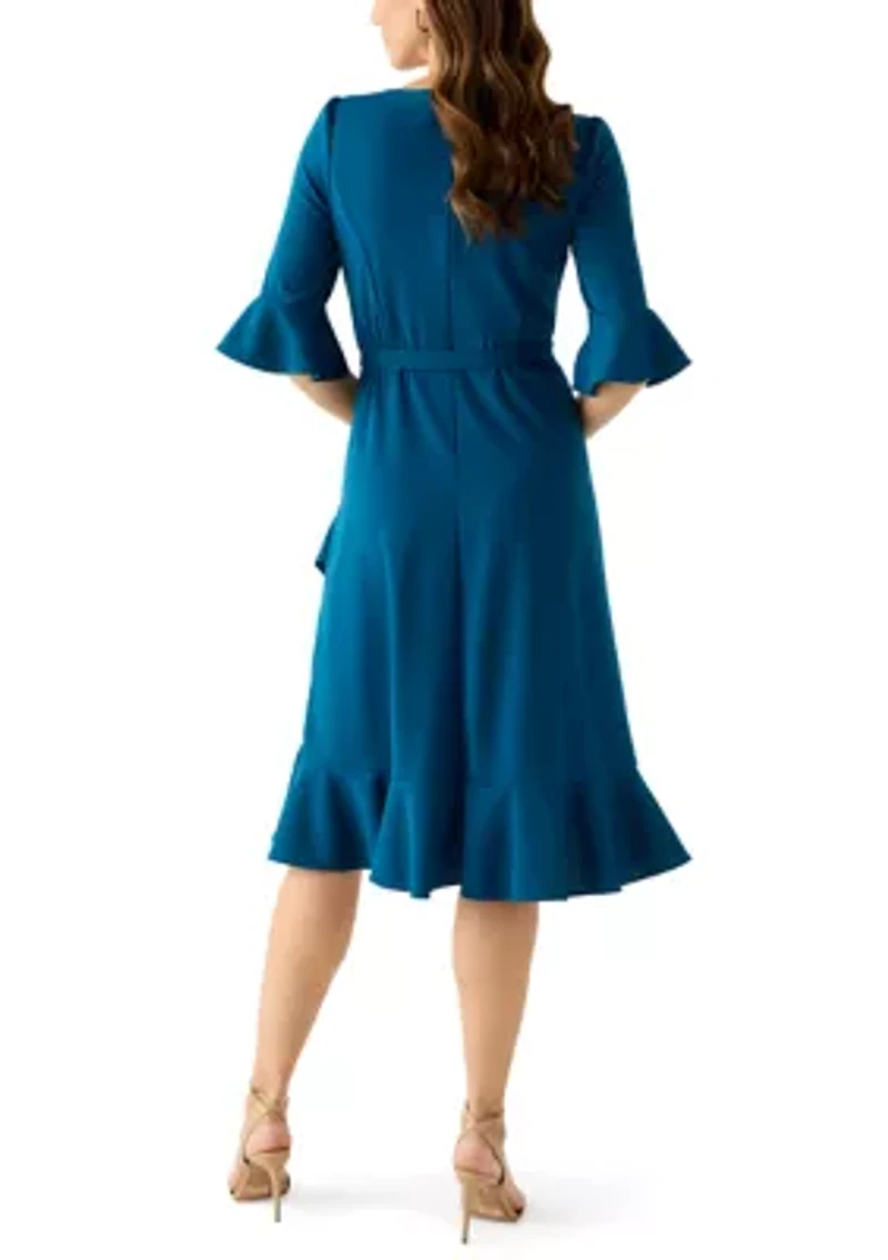 Women's Bell Sleeve Scuba Fit-and-Flare Dress