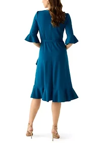 Women's Bell Sleeve Scuba Fit-and-Flare Dress