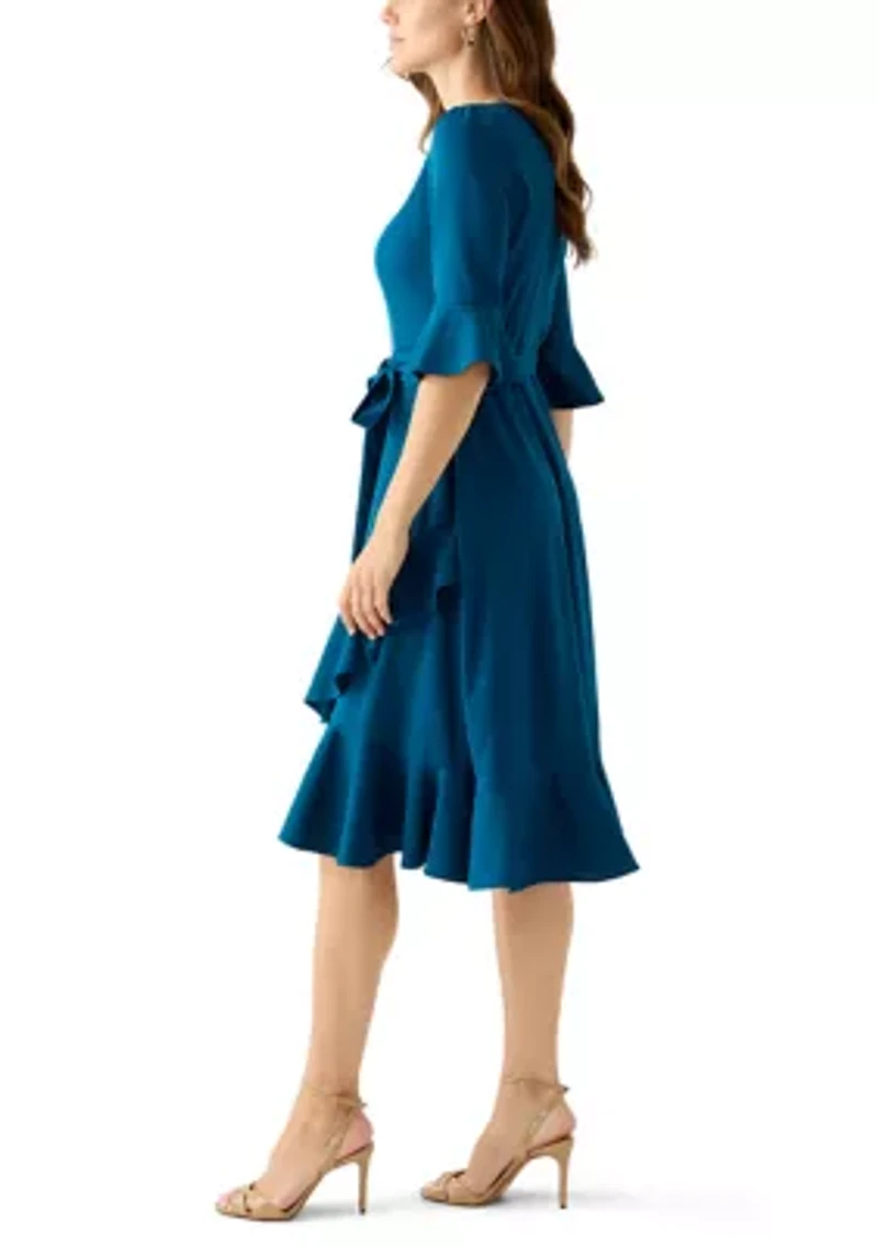 Women's Bell Sleeve Scuba Fit-and-Flare Dress