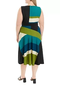 Plus Sleeveless Printed Belted Fit and Flare Dress