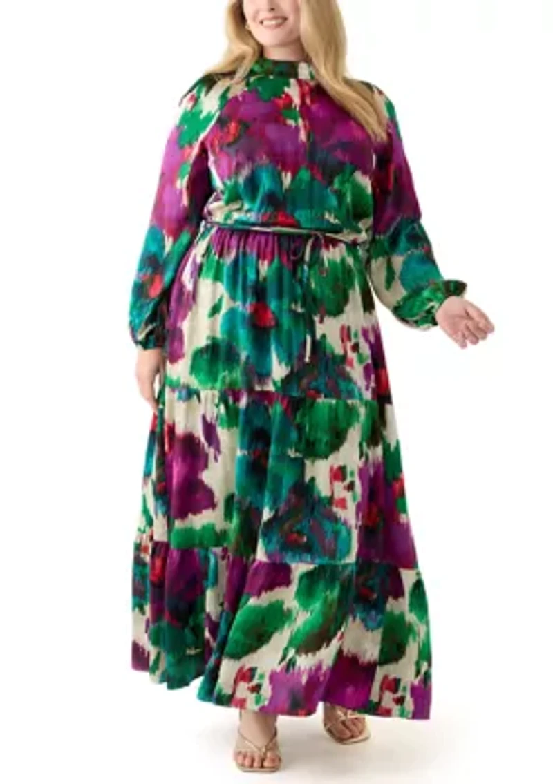 Plus Floral Print Chiffon Maxi Dress