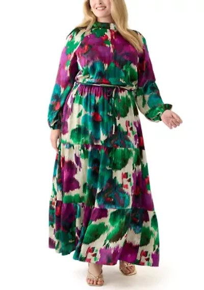 Plus Floral Print Chiffon Maxi Dress