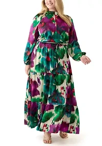 Plus Floral Print Chiffon Maxi Dress