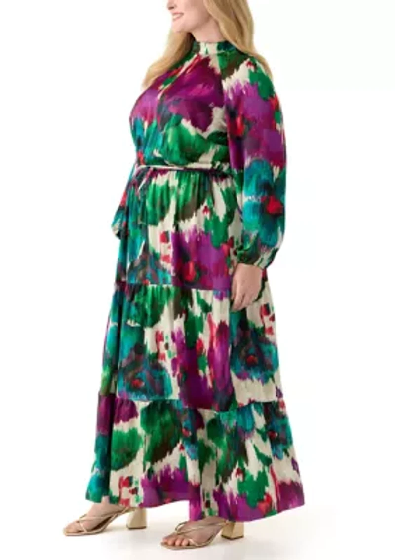 Plus Floral Print Chiffon Maxi Dress