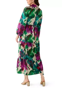 Women's Long Sleeve Mock Neck Floral Print Satin Dress