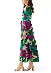 Women's Long Sleeve Mock Neck Floral Print Satin Dress