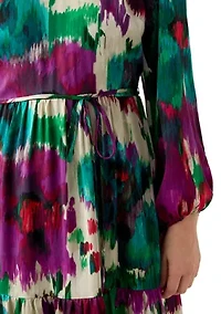 Women's Long Sleeve Mock Neck Floral Print Satin Dress