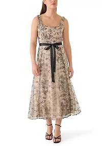 Women's Sleeveless Lace Satin Tie Waist Short Cocktail Dress