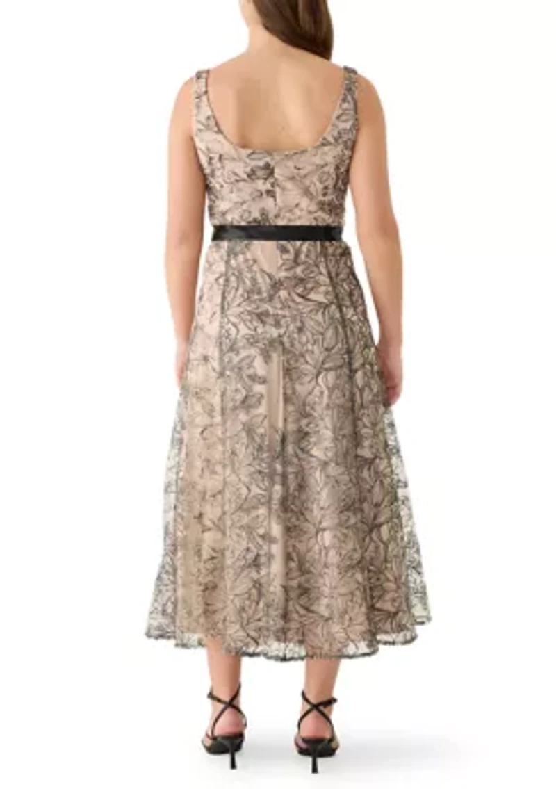 Women's Sleeveless Lace Satin Tie Waist Short Cocktail Dress