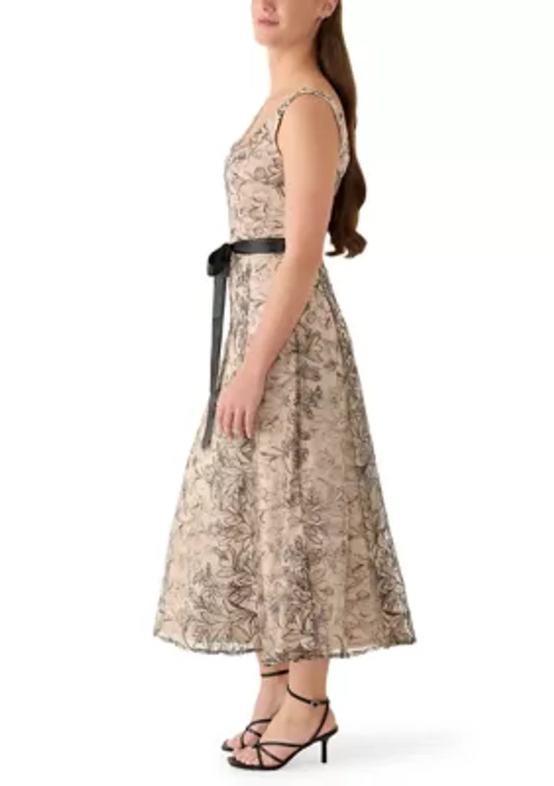 Women's Sleeveless Lace Satin Tie Waist Short Cocktail Dress