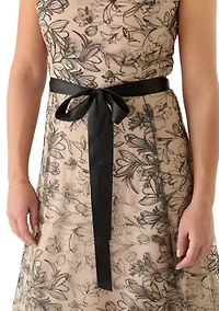 Women's Sleeveless Lace Satin Tie Waist Short Cocktail Dress