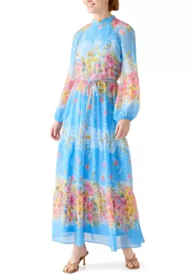 Women's Floral Mock Neck Maxi Dress