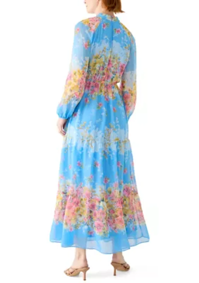 Women's Floral Mock Neck Maxi Dress