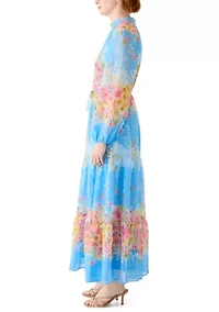 Women's Floral Mock Neck Maxi Dress