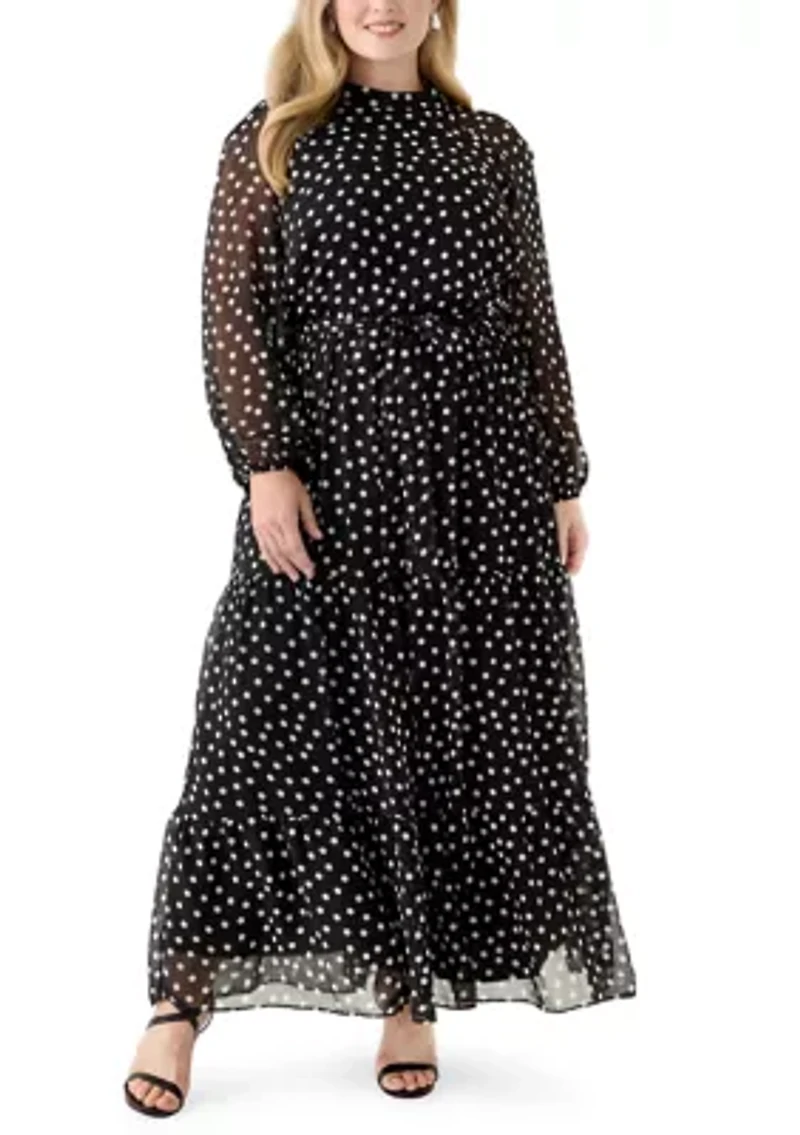 Plus Long Sleeve Dot Print Maxi Dress