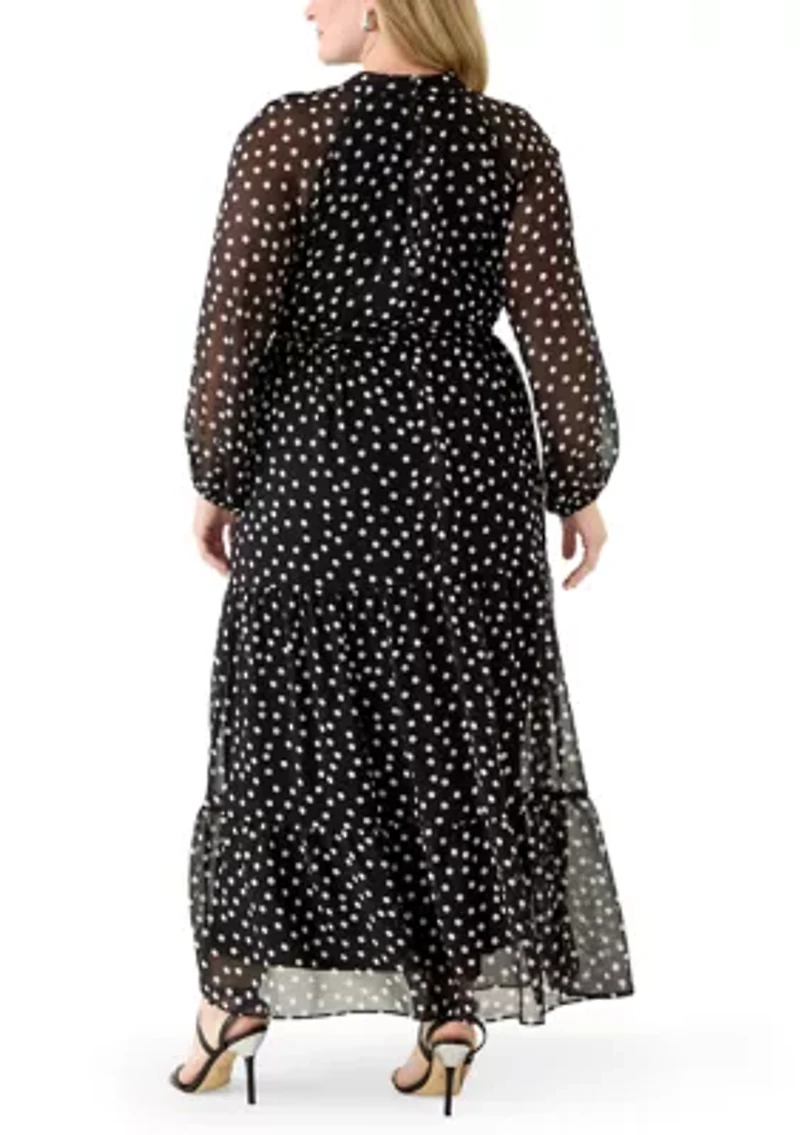 Plus Long Sleeve Dot Print Maxi Dress