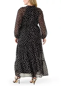 Plus Long Sleeve Dot Print Maxi Dress