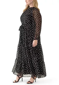 Plus Long Sleeve Dot Print Maxi Dress