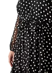 Plus Long Sleeve Dot Print Maxi Dress