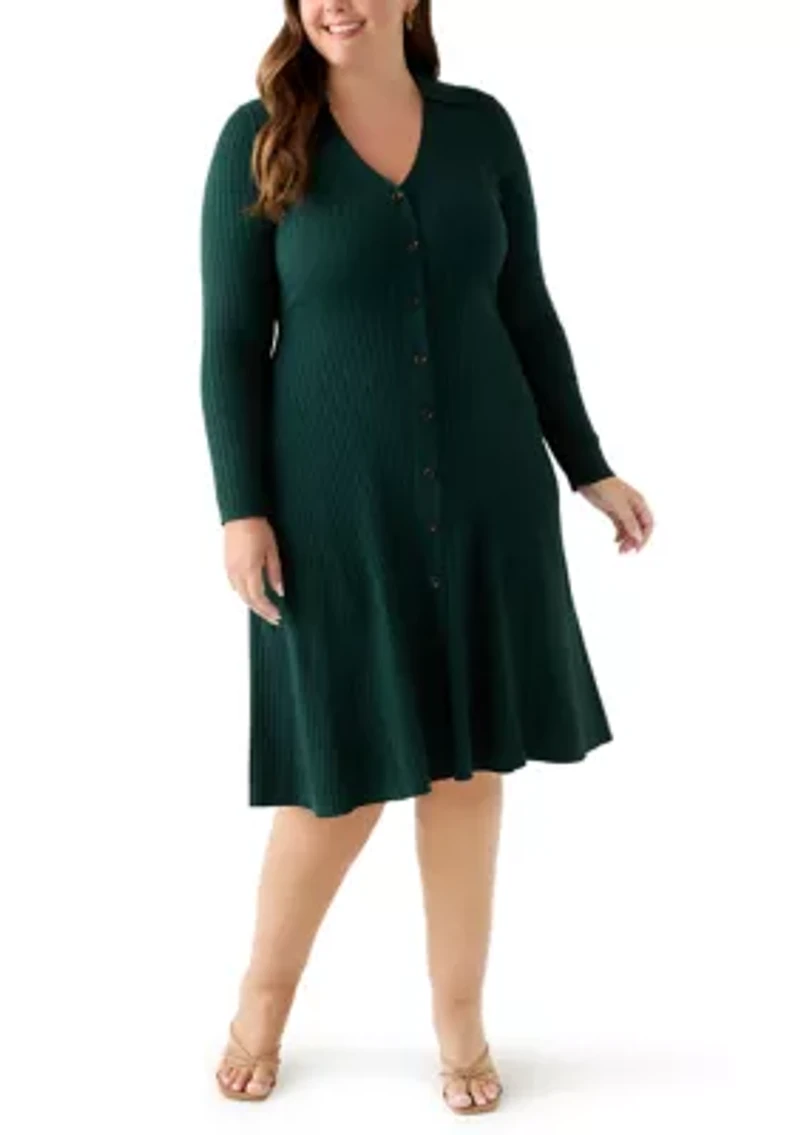 Plus Long Sleeve A-Line Sweater Dress