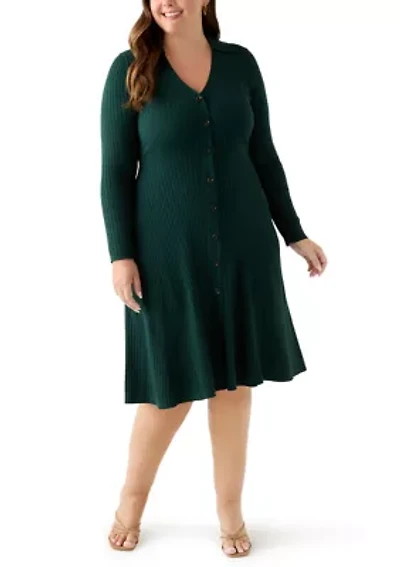 Plus Long Sleeve A-Line Sweater Dress