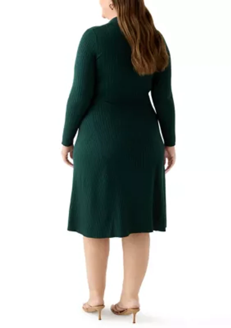 Plus Long Sleeve A-Line Sweater Dress